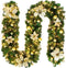 2.7M Christmas Garland with Lights Rattan Artificial Garland Green for Indoor Home Fireplace Stair Decorations-Gold