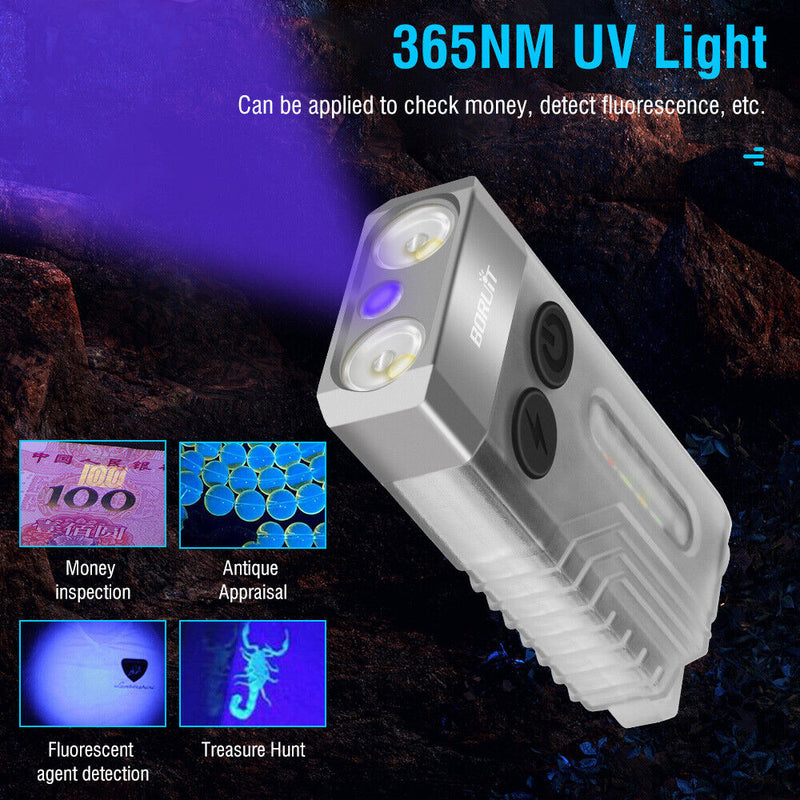 V10 LED Keychain EDC Flashlight USB Rechargeable Magnetic Torch Work Lamp