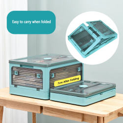 28L BLUE Storage Container Stackable 5 Sides Open Top Lid Transparent Foldable