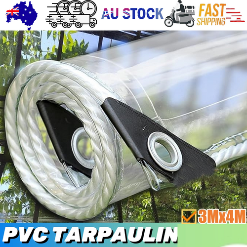420GSM Heavy Duty Clear PVC Tarpaulin Cloth Transparent Tarps Grommets 3X4M