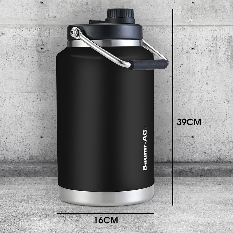 BAUMR-AG 3.8L Double Wall Insulated Stainless Steel Water Bottle, Drink Jug with Handle, Black