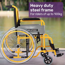 EQUIPMED Kids Paediatric Wheelchair, 100kg Rated, 110-140cm Rider Height, Quick Folding, Adjustable Footrests, 22" Wheels, Yellow