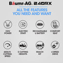BAUMR-AG 24" Ride On Lawn Mower, Lithium Electric Start System, 6HP 224cc, 5 Cut Heights, Catcher and Mulch Kit