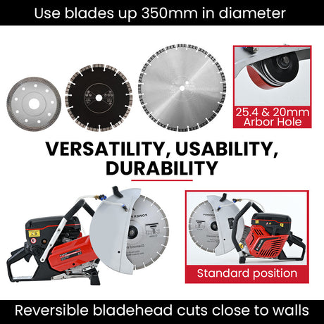 BAUMR-AG 350mm Professional Concrete Demolition Saw 74cc 2-Stroke, Wet and Dry Demo Cutting, 14