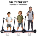 ALPHA Edge Electric Scooter, Kids & Teens, Adjustable Handlebars, 3 Speed Modes, Dual Foot E-Brake, Bluetooth Music, LED, Blue