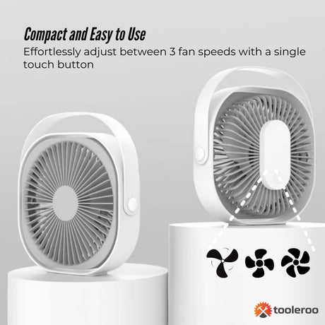 3-Speed USB 20cm Desktop Fan – Quiet Portable Lightweight Rechargeable Cooler