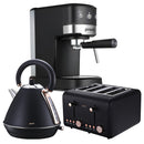 Pronti Breakfast Set with Rose Gold Kettle & Toaster with 1.2L Espresso Machine - Black