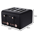 Pronti Breakfast Set with Rose Gold Kettle & Toaster with 1.2L Espresso Machine - Black