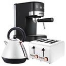 Pronti Breakfast Set with Rose Gold Kettle & Toaster with 1.2L Espresso Machine - White