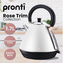 Pronti Breakfast Set with Rose Gold Kettle & Toaster with 1.2L Espresso Machine - White