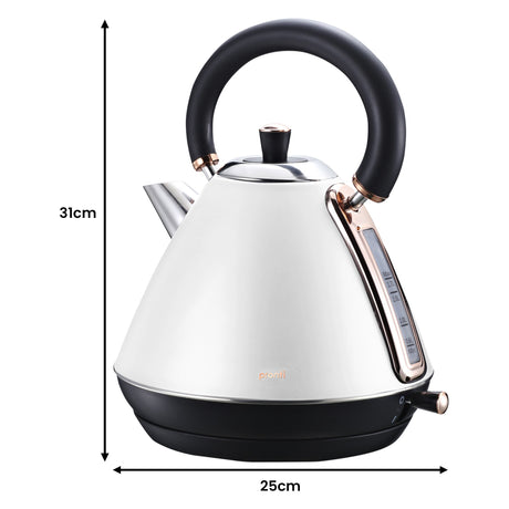 Pronti Breakfast Set with Rose Gold Kettle & Toaster with 1.2L Espresso Machine - White
