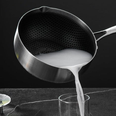 20cm 316L Stainless Steel Saucepan Compound Steel Honeycomb Nonstick Sauce Pan with Glass Lid 2.2L Pot Stay-Cool Handle Multipurpose Milk Saucepan, Induction Capable and Gas Stove