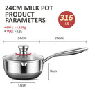 24cm 316L Stainless Steel Saucepan Compound Steel Honeycomb Nonstick Sauce Pan with Glass Lid 3.2L Pot Stay-Cool Handle Multipurpose Milk Saucepan, Induction Capable and Gas Stove