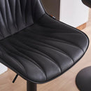 SERENITà Black Modern Height Adjustable Swivel Bar Stools Upholstered Leather Barstool Kitchen Island Chairs with Metal Frame (Set of 2)
