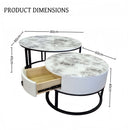 Snowy Mountain Faux Modern Marble Slate Nesting Coffee Table Set Leather Wrapped Wood Drawers