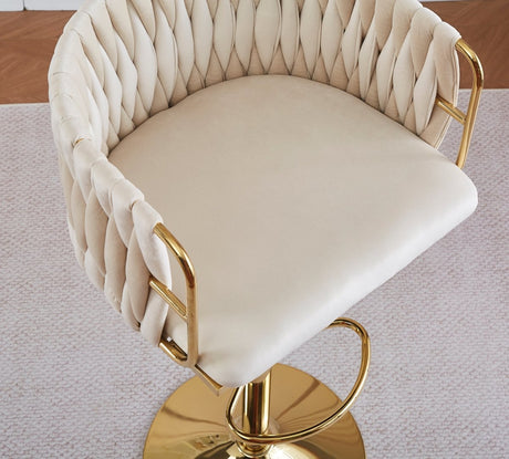 2x Height Adjustable Blue Swivel Bar Stool Velvet Golden Round Base Barstools Chairs