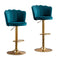 SERENITà Swivel Bar Stools Bar Height Set of 2 Adjustable Upholstered Counter Barstool Velvet Bar Chairs with Back/Gold Base for Kitchen Island/Bar/Cafe-Teal Blue