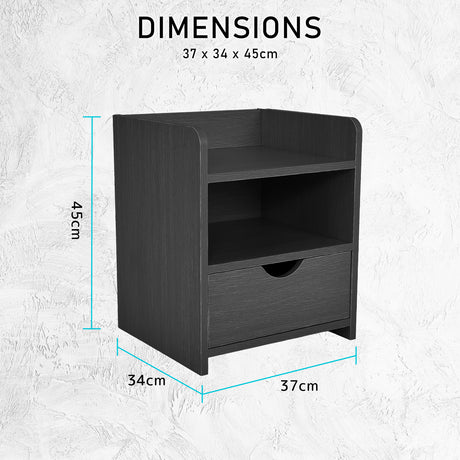 2X Bedside Table Side Storage Cabinet Nightstand Bedroom 1 Drawer 2 Shelf LARK BLACK
