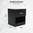 2X Bedside Table Side Storage Cabinet Nightstand Bedroom 1 Drawer 1 Shelf ELLA - BLACK