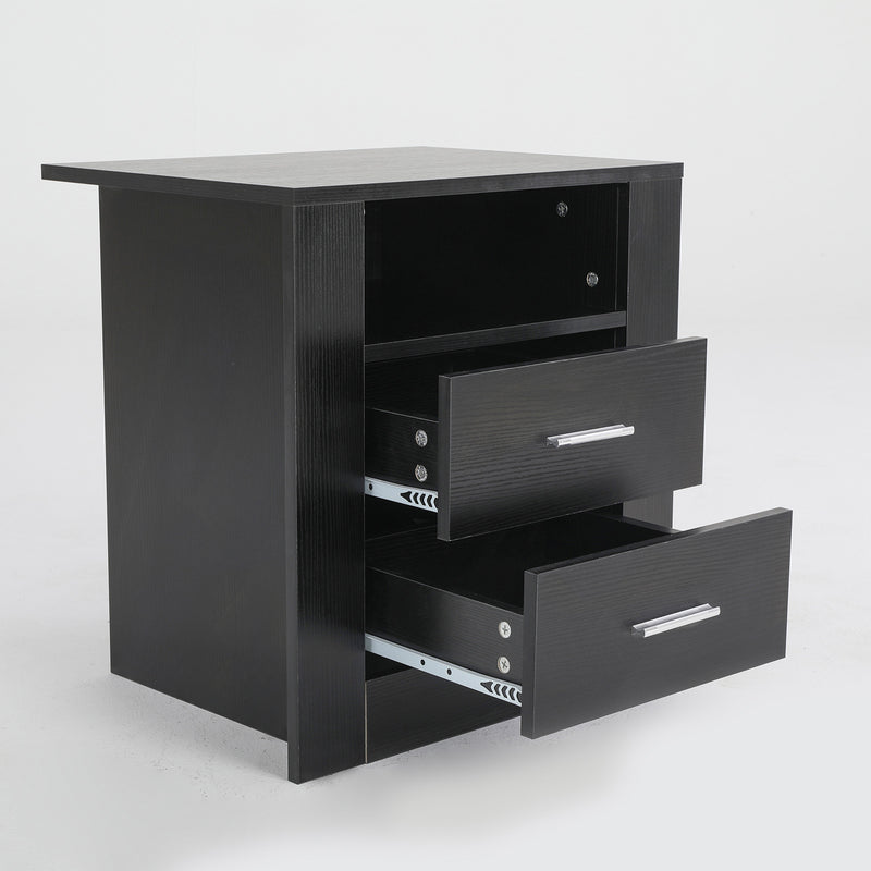 2X Bedside Table Side Storage Cabinet Nightstand Bedroom 2 Drawer 1 Shelf ZURI BLACK