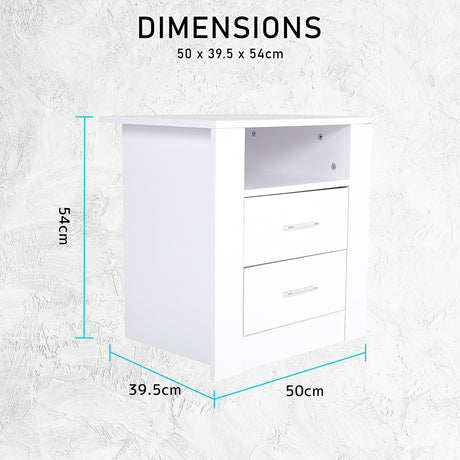 2X Bedside Table Side Storage Cabinet Nightstand Bedroom 2 Drawer 1 Shelf ZURI WHITE