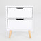 2X Bedside Table 2 Drawer Wood Leg Storage Cabinet Nightstand KIYO WHITE