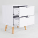 2X Bedside Table 2 Drawer Wood Leg Storage Cabinet Nightstand KIYO WHITE