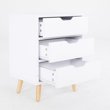 Bedside Table 3 Drawer Wood Leg Storage Cabinet Nightstand LACY WHITE