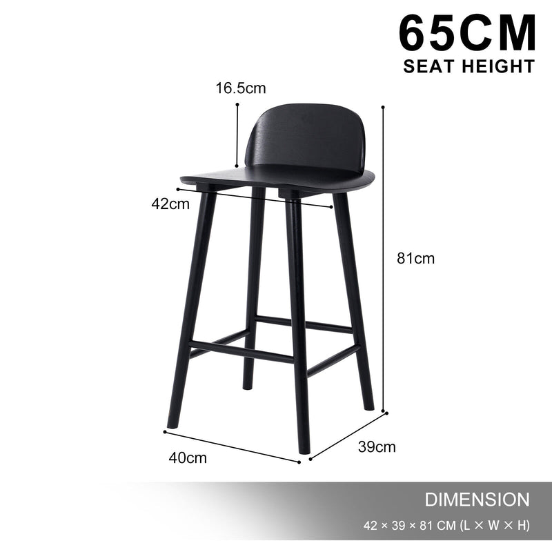 2X Wooden Bar Stool Dining Chair Ash Wood ELISE 65cm BLACK