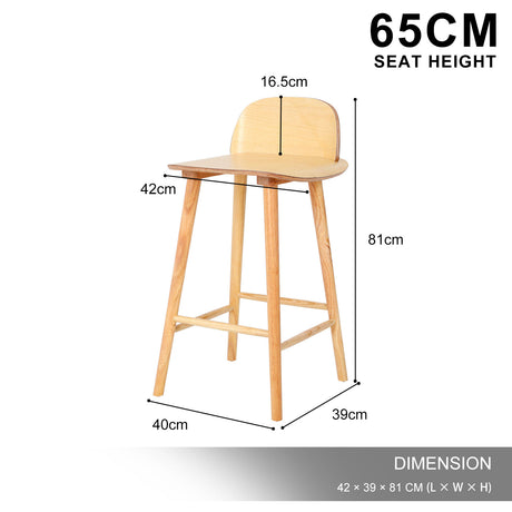 2X Wooden Bar Stool Dining Chair Ash Wood ELISE 65cm