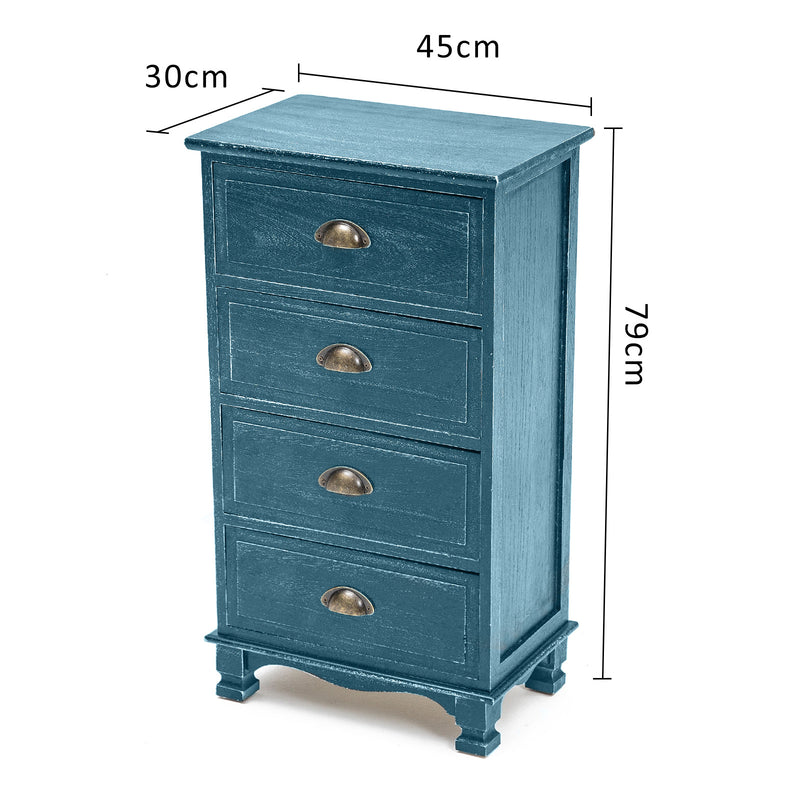 2X Bedside Table 4 Drawer Vintage Side Table Storage Cabinet Bedroom ADELINE BLUE