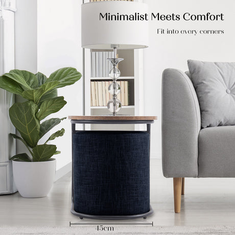 3 Piece Set Coffee Table & Ottoman Wood Side End Table Industrial - Black