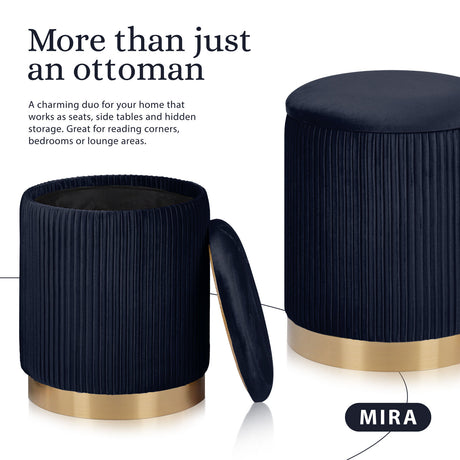 2X Side Table Storage Ottoman - Velvet Stool MIRA Black