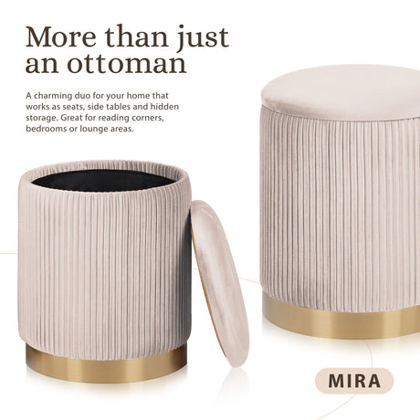 2X Side Table Storage Ottoman - Velvet Stool MIRA Cream