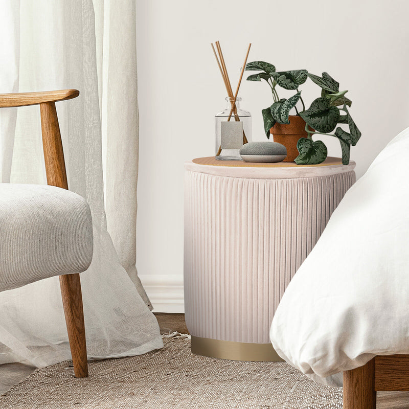 2X Side Table Storage Ottoman - Velvet Stool MIRA Cream