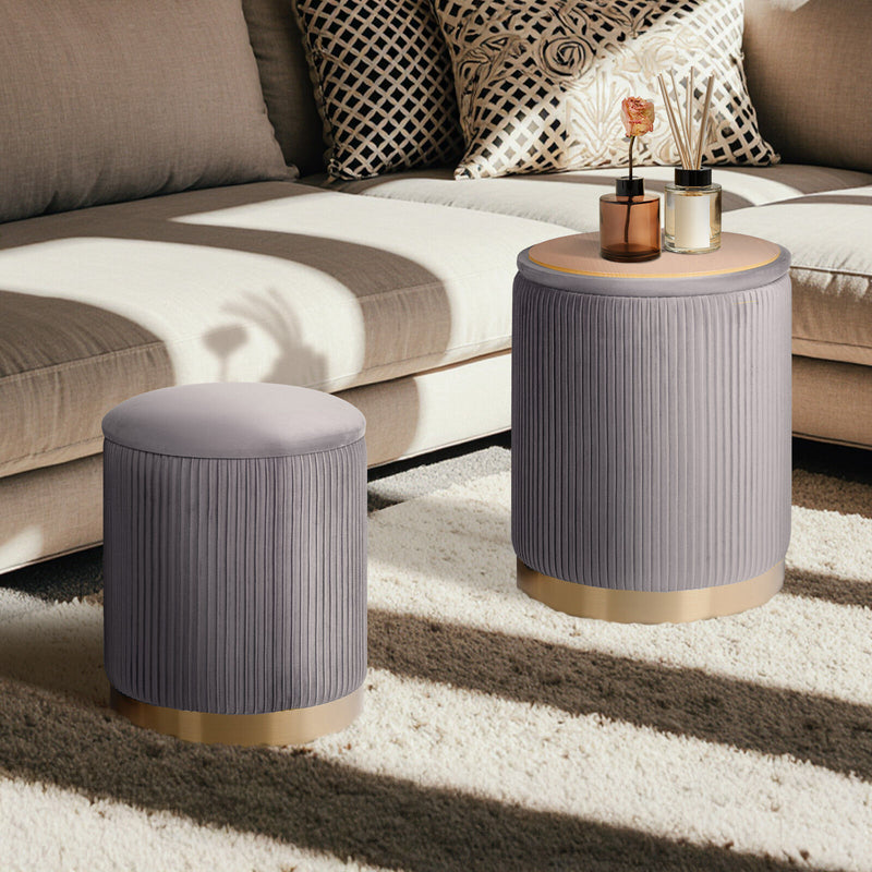 2X Side Table Storage Ottoman - Velvet Stool MIRA Grey