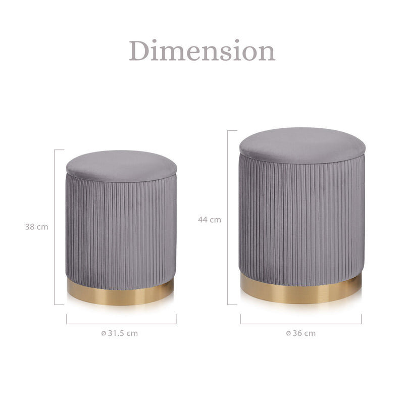 2X Side Table Storage Ottoman - Velvet Stool MIRA Grey