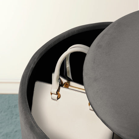 2X Side Table Storage Ottoman - Velvet Padded Stool Vanity Footstool REMI GREY