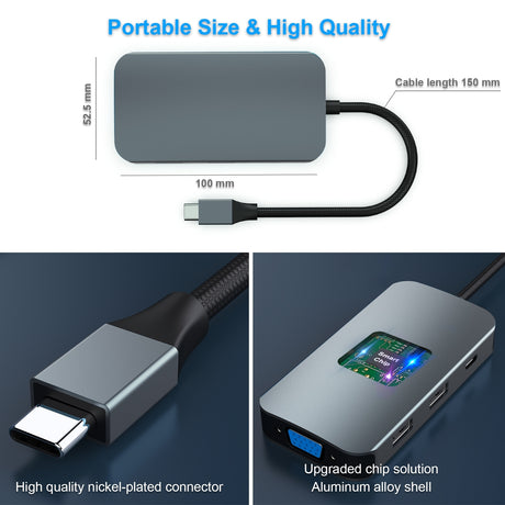 BENFEI 335GY USB-C Hub with Triple Display, 8-in-1 Docking Station (100W PD, Dual 4K HDMI, VGA, 3x USB 3.0)