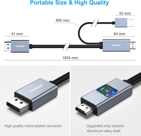 BENFEI 344GY-5M HDMI to DisplayPort Unidirectional 4K Active Cable with USB Powered 5M