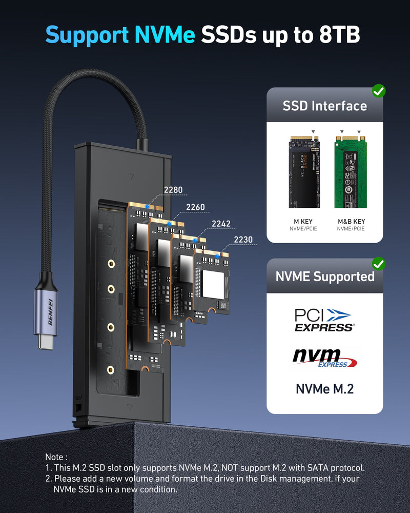 BENFEI 000389GY M.2 NVMe Enclosure with USB-C Hub