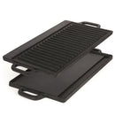 40 cm Reversible Cast Iron Grill & Griddle -Dual-Sided (Flat & Ribbed), Pre-Seasoned, Handles, for Stove-Top & Outdoor Use