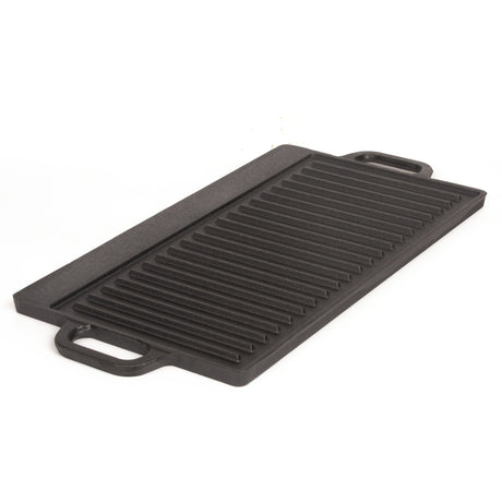 50 cm Reversible Cast Iron Grill & Griddle -Dual-Sided (Flat & Ribbed), Pre-Seasoned, Handles, for Stove-Top & Outdoor Use