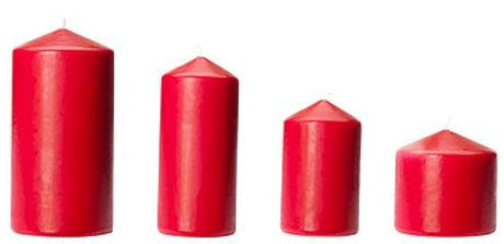 4 Pack Red Wax Pillar Advent Candles Xmas Wedding Party Table Room Centrepiece Decor Graduated sized 6 to 15cm High