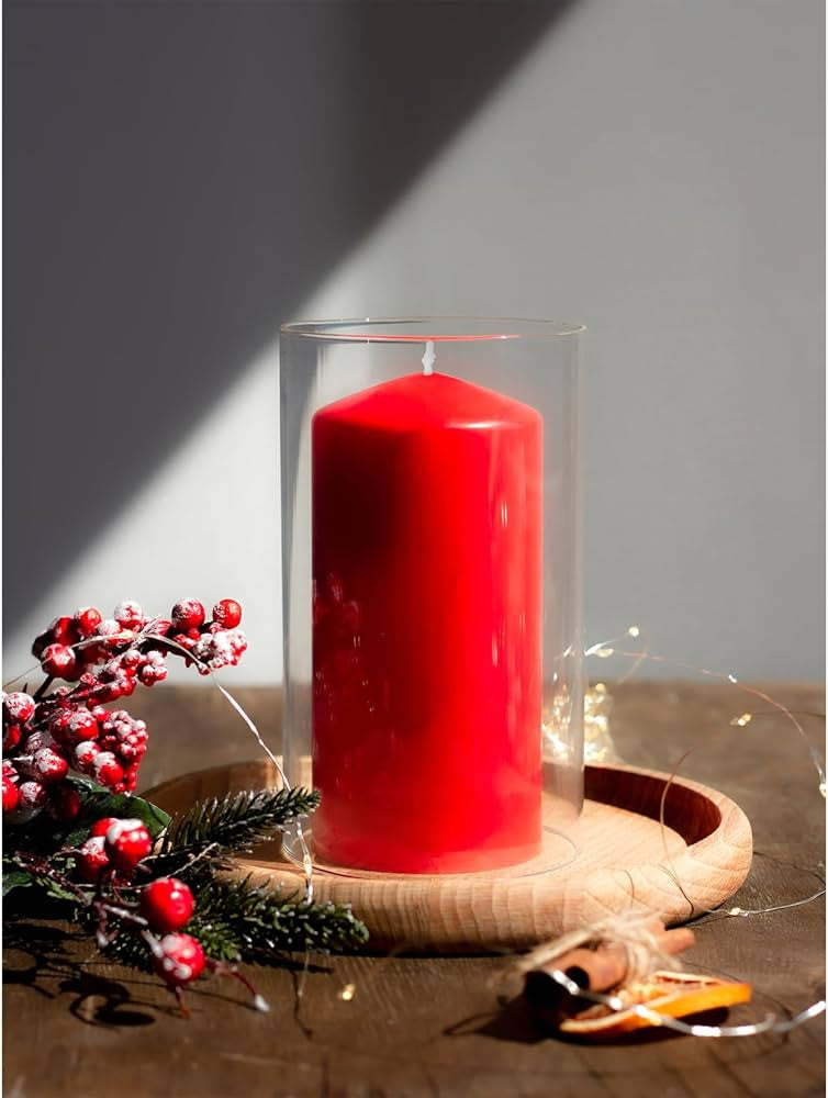4 Pack Red Wax Pillar Advent Candles Xmas Wedding Party Table Room Centrepiece Decor Graduated sized 6 to 15cm High