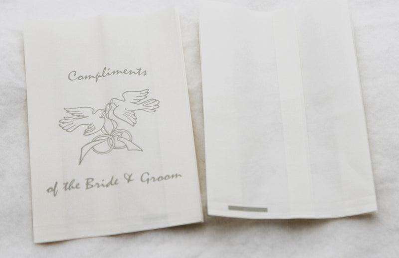 100 Pack Wedding Cake Bags Greaseproof Wax Paper Slice Take Home Favour Silver Doves