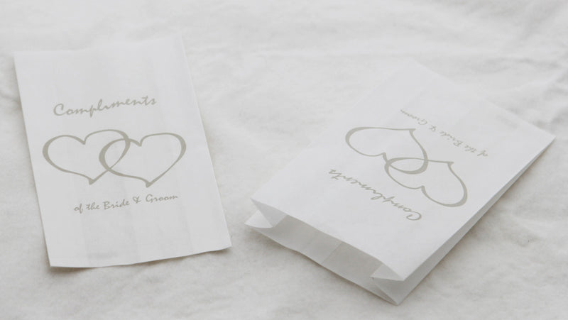 100 Pack Wedding Cake Bags Greaseproof Wax Paper Slice Take Home Favour Silver Heart n Message