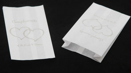 200 Pack Wedding Cake Bags Greaseproof Wax Paper Slice Take Home Favour Silver Heart n Message