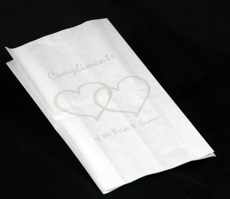 200 Pack Wedding Cake Bags Greaseproof Wax Paper Slice Take Home Favour Silver Heart n Message
