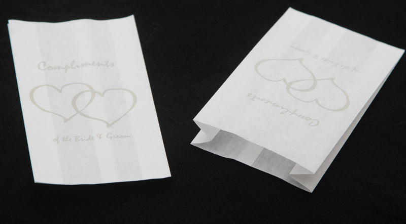50 Pack Wedding Cake Bags Greaseproof Wax Paper Slice Take Home Favour Silver Heart n Message